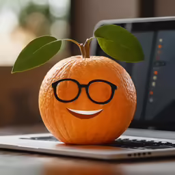 an orange with glasses and a smile face on its face