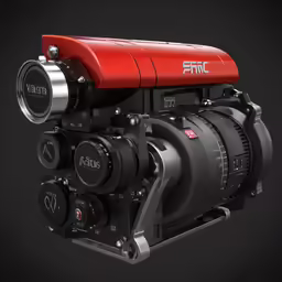an image of a red and black camera