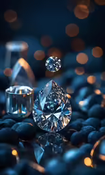 diamond and ring laying down on pebbles