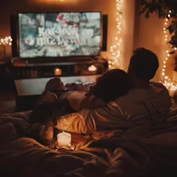 two people in the bed watching tv together