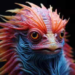 a close up shot of an exotic bird looking directly at the camera,a colorful creature looks intently at the camera