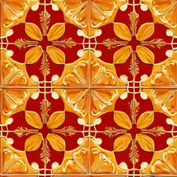 golden abstract flower tiles with red and yellow accents