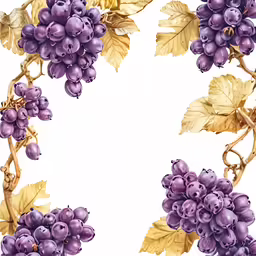 an arrangement of grapes, with leaves in the center, is pictured