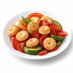 some veggies and shrimp on a white plate