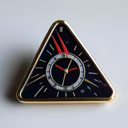 a small clock that is in the shape of a triangle
