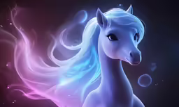 a beautiful unicorn with light blue hair on black background