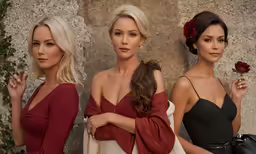 three women are posed to appear to be models