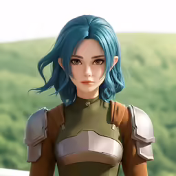 a very cute anime girl with blue hair