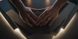 a person holding the finger of a person over black papers