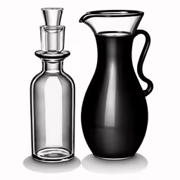 the silhouette of an empty black jug and a glass bottle