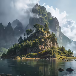 a small island in the middle of a large body of water