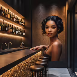 there is a woman that is standing at the bar