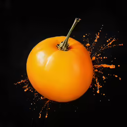 an orange that is on top of some paint