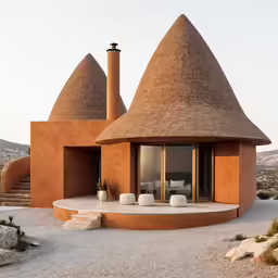 an adobe house made in the desert outside