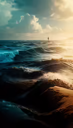 the sun is shining down over the ocean