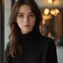 a woman in a black sweater poses for the camera