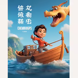 a cartoon character sitting on top of a boat