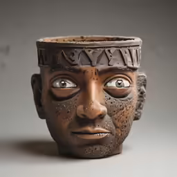 an african american pottery head with an intricate decoration