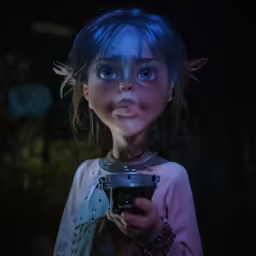 young girl staring off camera in dark environment