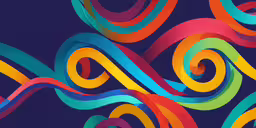 colorful swirls are floating around on a dark background,an abstract art work of colorful streamers