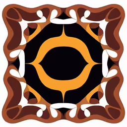 a square design with orange and black dots