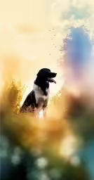 a dog that is sitting down in the grass