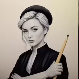 a pencil sketch of a woman in black robes holding a pencil