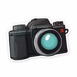 a camera sticker with a green lens