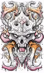 a skull face with horns and snake heads in the center