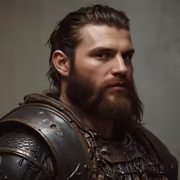 a bearded man with a metal armor and long beard