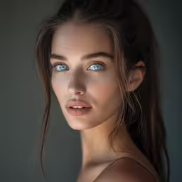 an artistic woman with long hair posing for a picture,a beautiful young woman with blue eyes and a ponytail