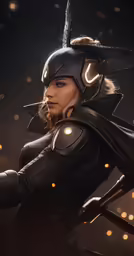 the female loki character has a very long hair and horns