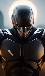 a man in a batman suit in front of the sun