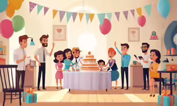 cartoon of a family celebrating the first birthday