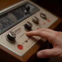 a person turning knobs on a stereo console