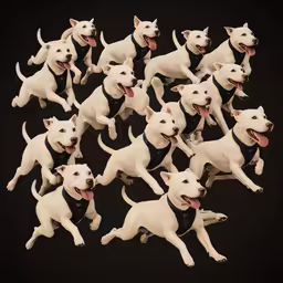 white dogs with red tongue out and their collars spread