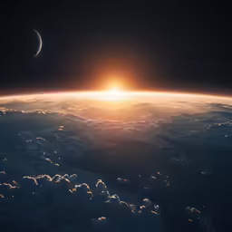 a distant view of the earth and sky from an airplane