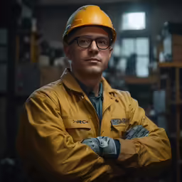 a worker in an industrial area standing in front of boxes