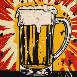 an art print with a beer and bird