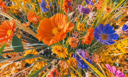 a colorful bunch of wild flowers growing outside