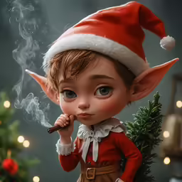 a toy elf with a pipe smoking something
