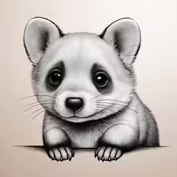 a drawing of a racoon looking down at the camera