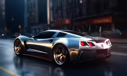 the car is speeding through the city street
