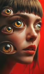 a painting of a person with yellow eyes and orange lashes