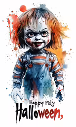 the halloween girl wearing the red hair and striped overalls