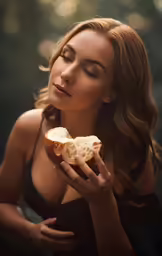 a woman holding a sandwich in her hands