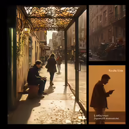 two different pictures of people on a city street