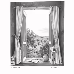 a drawing of an open window in the room