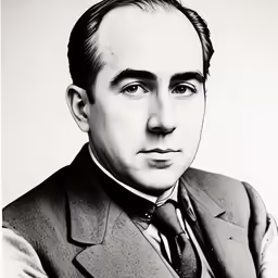 a black and white photo of a man in a suit