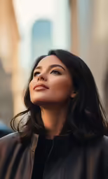 woman in black wearing a black leather jacket